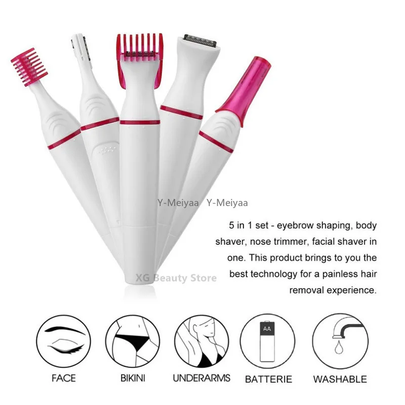 Depiladora eléctrica 5 en 1 para mujer, afeitadora multifunción, maquinilla de afeitar para cejas, axilas, Bikini, pierna, Depilador femenino