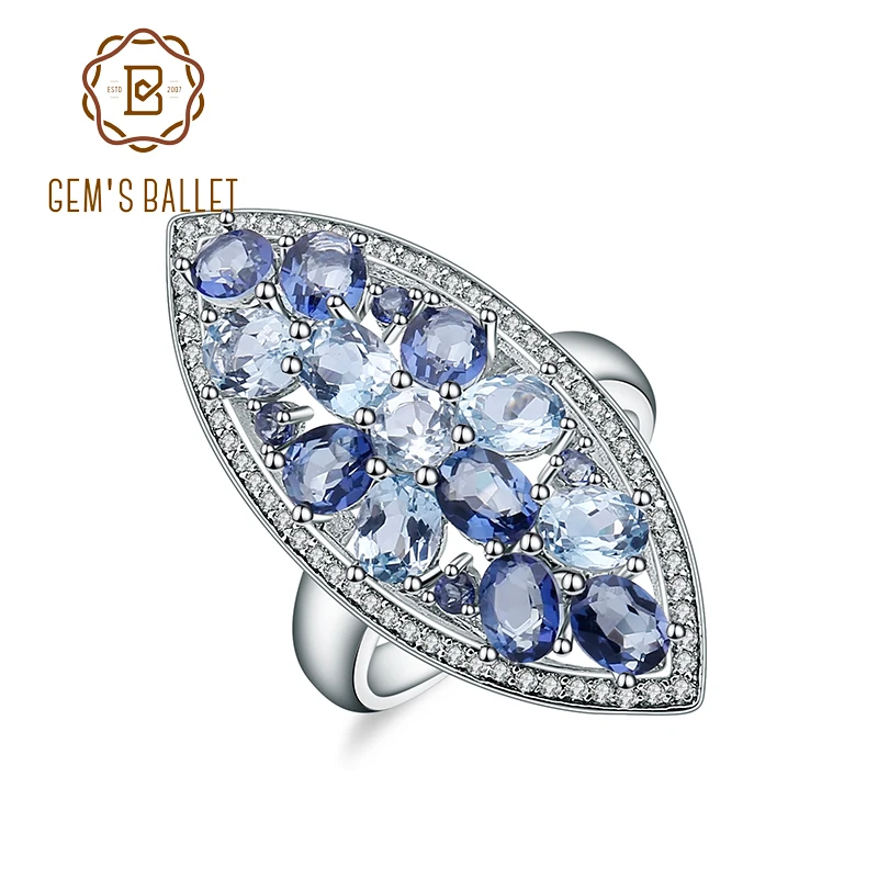 

Балетные кольца драгоценных камней с натуральным небесно-голубым топазом и мистическим кварцем-иолитовым синим кольцом из настоящего стерлингового серебра 925 пробы для женщин, обручальное кольцо