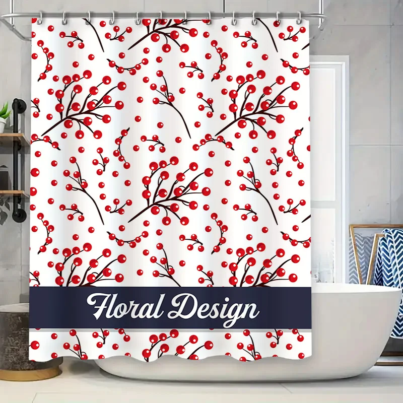 

Очаровательная занавеска для душа с цветочным принтом, дизайн красных ягод для украшения ванной комнаты