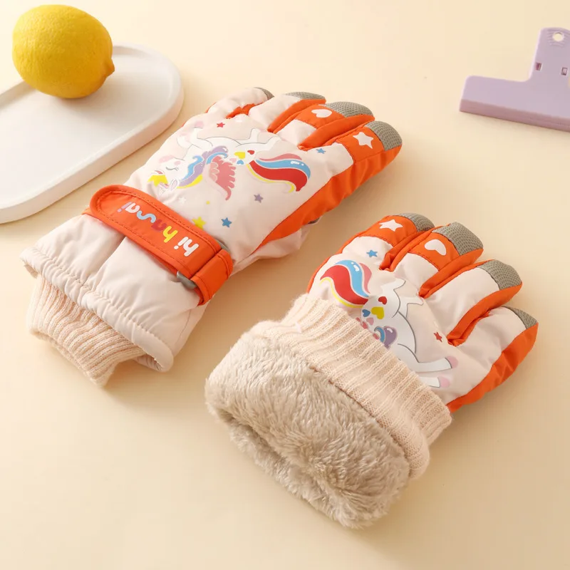 يونيكورن الكرتون الفتيات قفازات الشتاء أفخم الدافئة سميكة الاطفال التزلج القفازات الثلوج مقاوم للماء المضادة للانزلاق قفازات الأطفال #5