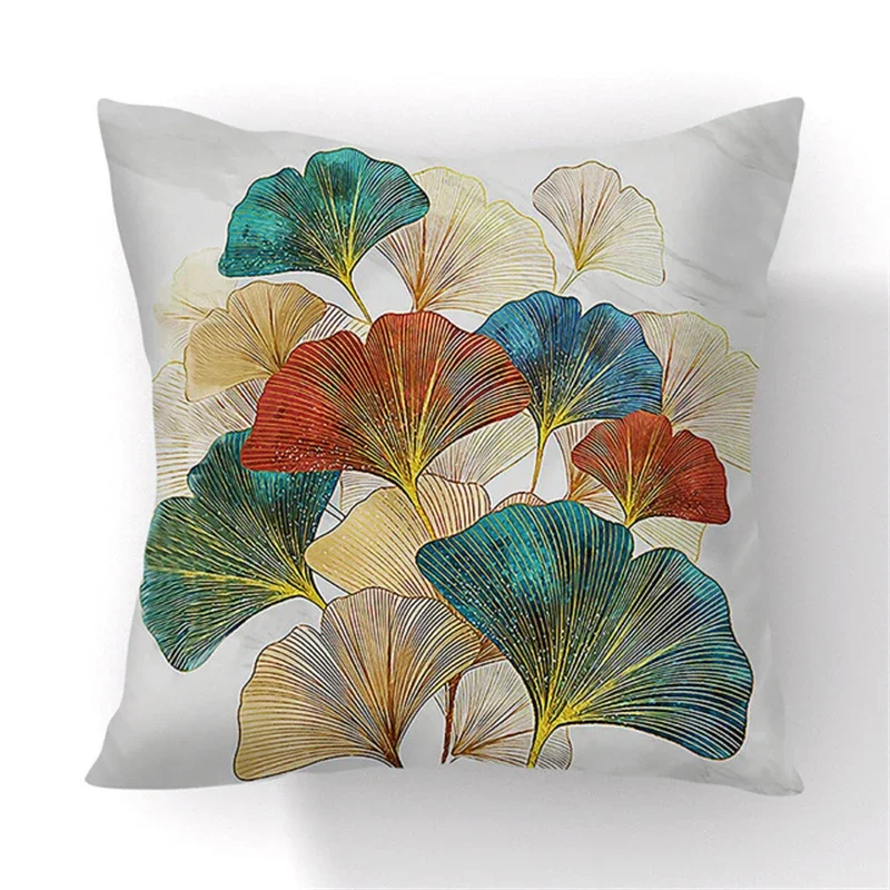 Ginkgo Biloba Polyester Cushion Cover Black Golden Leaves Waist Pillow Case Living Room Chair Sofa Home Decoration DIY 45x45cm