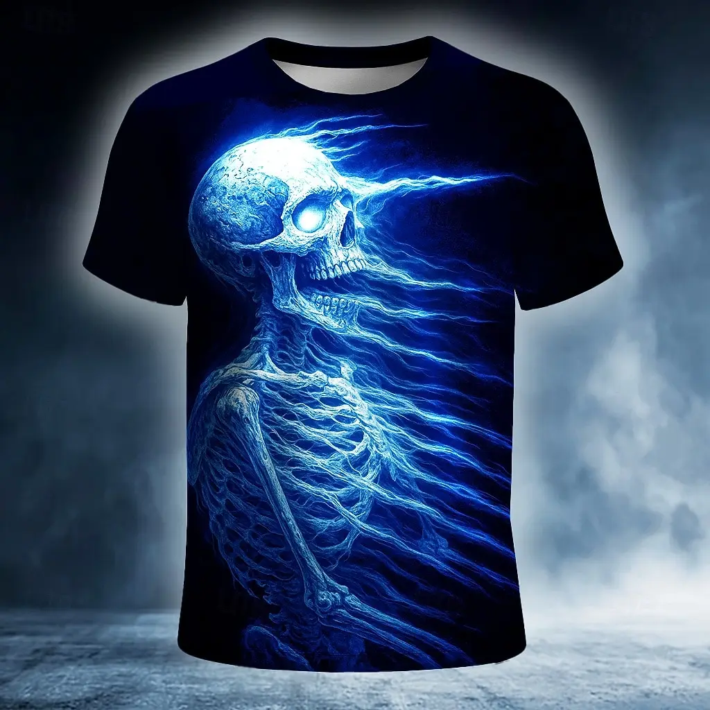 Men's Skull Optical Illusion 3D T-Shirts Fashion Cool T shirt Outdoor Personality Short Sleeve Top Party Holiday Summer Clothing