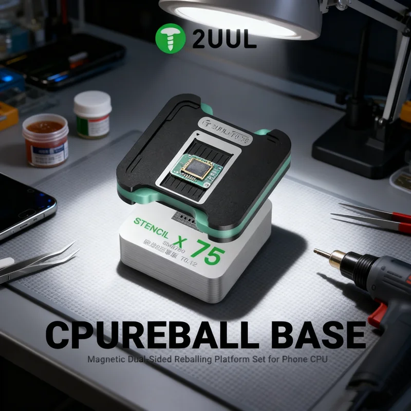 

2UUL BH17 CPUREBALL BASE Magnetic Dual-Sided Reballing Platform Set with 75pcs CPU Stencil for iPhone 7-17 Pro Max Qualcomm EMMC