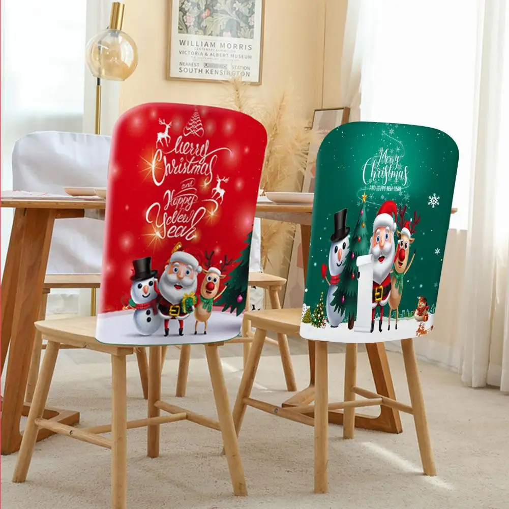 Christmas Santa Printed Chair Slipcover Dining Room Kitchen Living Room Seat Covers Hotel Wedding Banquet Christmas Chair Cover