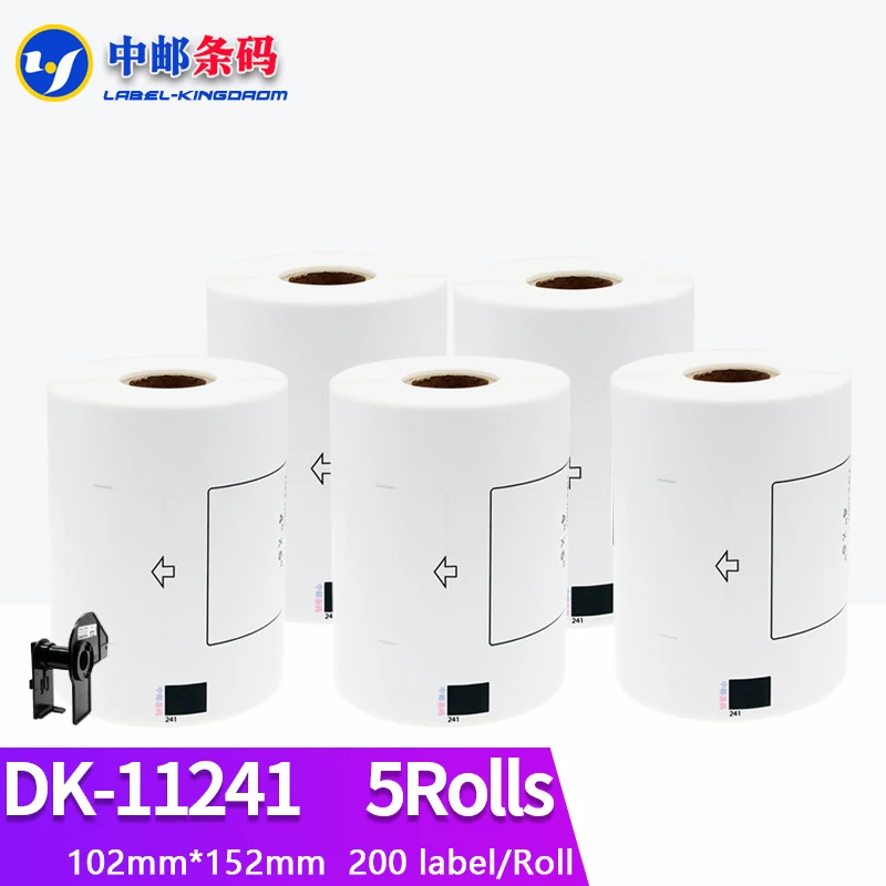 5 Refill Rolls Compatible DK-11241 Label 102mm*152mm 200Pcs for Brother Thermal Printer White Paper DK-1241