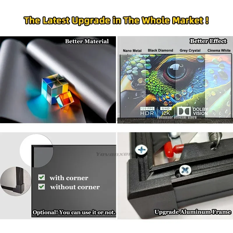 2025 ALR ブラックダイヤモンド固定フレームプロジェクションスクリーン 1CM超狭額縁アンビエントライトリジェクティング 4K 8K 3D HD ノーマルプロジェクター