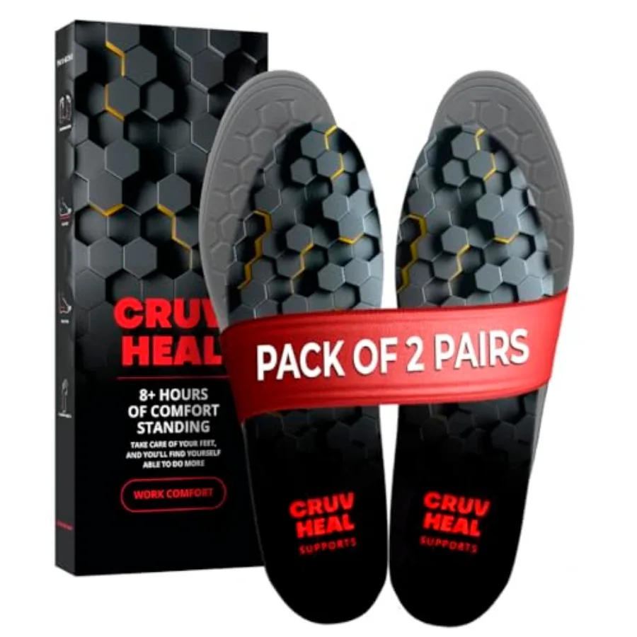 

2 Packs of Work Comfort Orthotic Insoles - Anti Fatigue Shoe Insert Men Women - Low Arch Support - Shock Absorption - Feet Pain