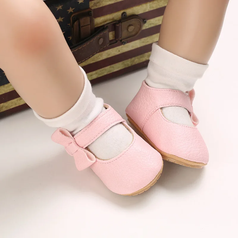 Cute Baby PU Leather First Walkers Baby Girl Moccasins Shoes Bowknot Soft Soled Non-slip Footwear Crib Shoes