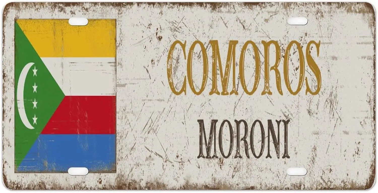 u1, Металлическая жестяная вывеска Comoros Moroni Персонализированная передняя жестяная вывеска Коморы Автомобильные бирки Новинка Переднего грузовика; Жестяная вывеска автомобиля 6x12 дюймов Ne