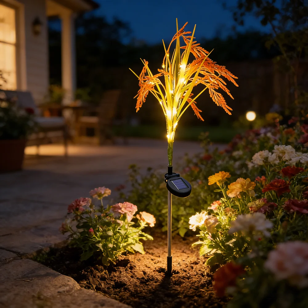 Solar Powered Wheat Ear Lamp, Outdoor Courtyard Garden Lamp, Simulated Wheat Grass Lawn Countryside Style Ground Mounted Lamp