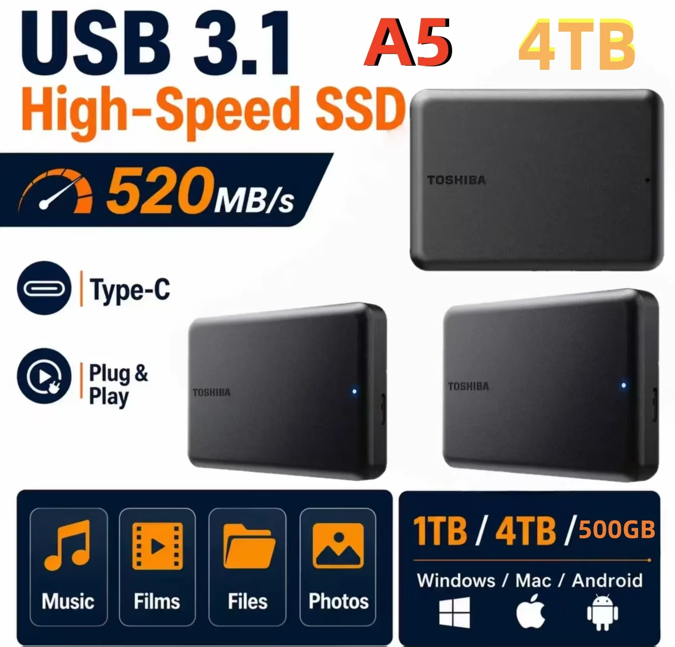 

NEW A3 Portable External Hard Drive HDD Fast data transfer 500GB 1TB USB 3.0 Mechanical Mobile Disk for PC Laptop Gaming Storage