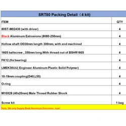4 kits (4 actuators) for SRT80 sim racing motion rig actuators: motors + black extrusions + mechanical kit + screw kit