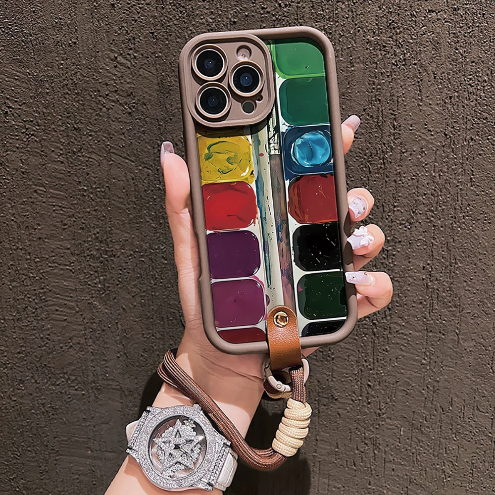 Kreative Kunst-Paletten-Silikon-Handyhülle für iPhone 17 16 17 Pro 15 14 13 12 11 Pro Max 16E 7 8 Plus XR XS mit Lanyard-Abdeckung – Detail 6
