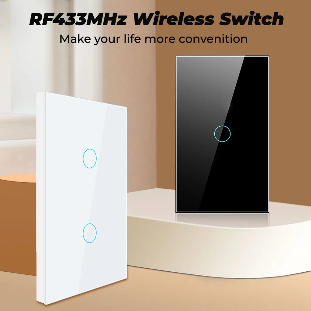 US WiFi Tuya Touch Lamp Switch 433.92MHz Sensor Tempered Glass Panel Switches Portable Intelligent Black 1 Gang