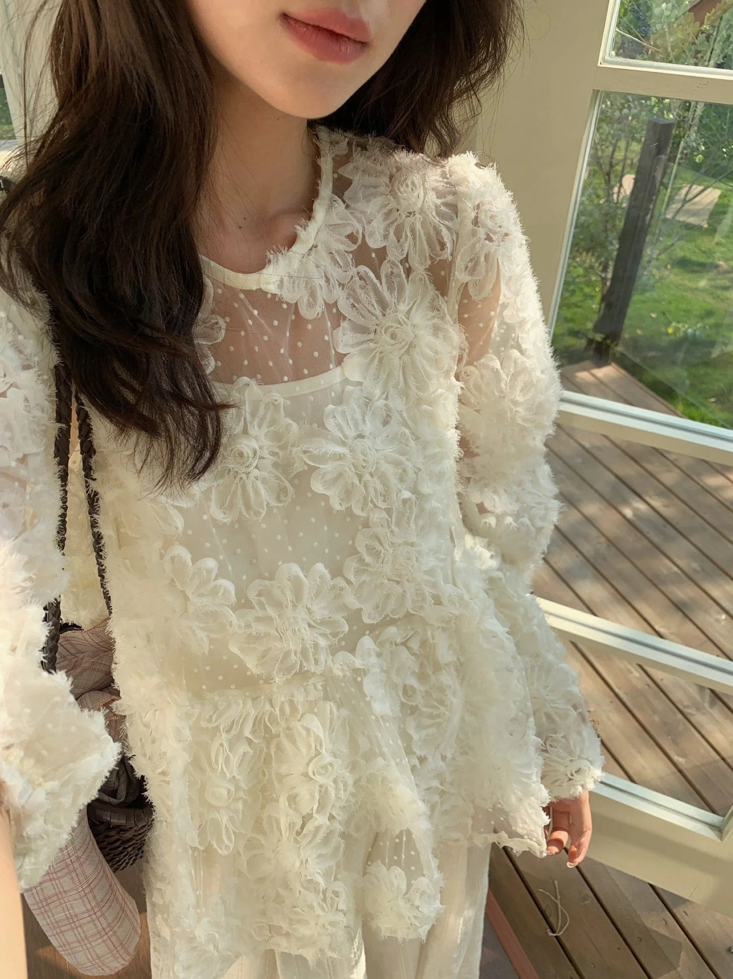 

Summer Vintage RS WHMT2026 Women's Inner Wear Set with Bubble Sleeves And 3D Flower Patterns to Be Worn under a Strap Top