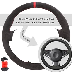 Customized Car Steering Wheel Cover For BMW E60 E61 530d 545i 550i E63 E64 630i 645Ci 650i 2003-2010 Suede Leather Steering Wrap