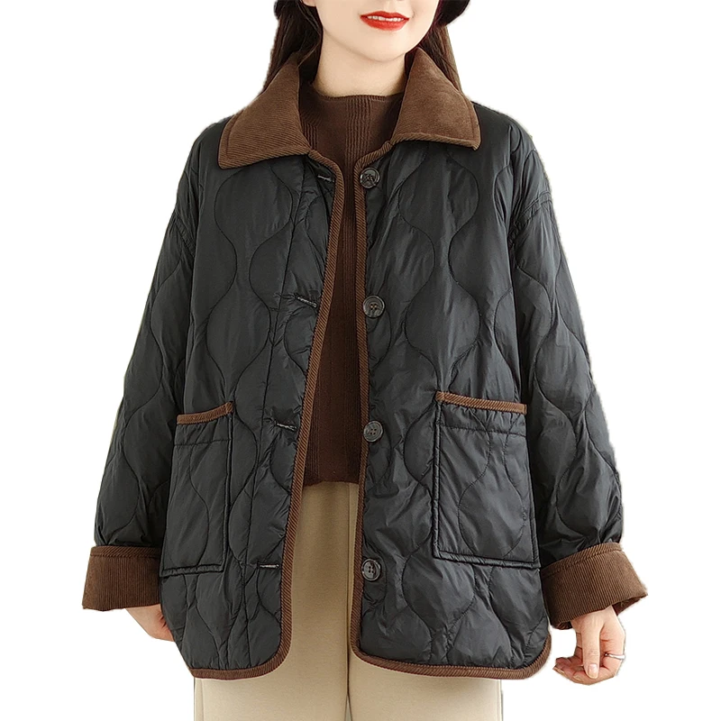 Jaet in cotone imbottito leggero da donna invernale sciolto taglie forti colletto in velluto a coste Faion cappotto in cotone casual capispalla caldo