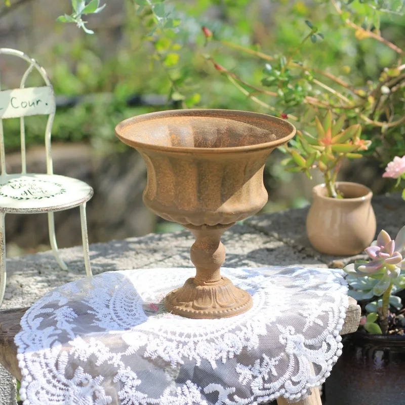Cross-border European retro wrought iron tall flower pot garden courtyard B & B premium container bonsai decoration ornament