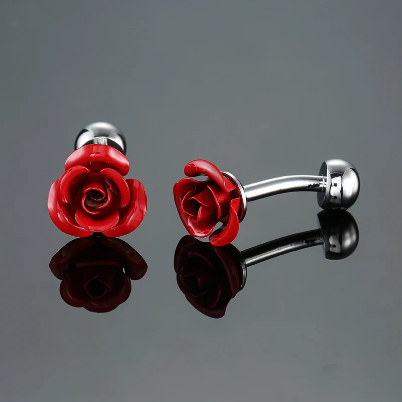 Men\'s French shirt cufflinks copper material red blue black rose cufflink Valentine\'s Day Wholesale of wedding accessories