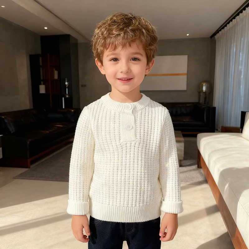 

New Autumn Winter Baby Boy Girl Knit Sweater Long sleeved Solid Knitting Pullover Tops 0-4Y Kids Sweater Casual Pullover Sweater
