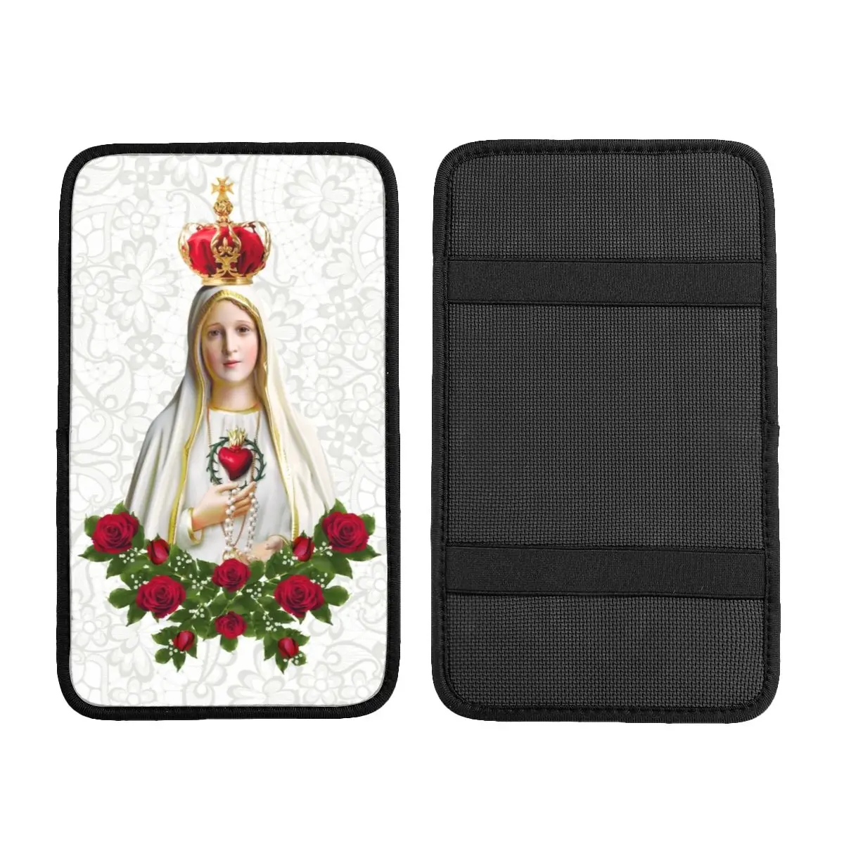 Our Lady Of Fatima Virgin Mary Car Armrest Cover Mat Non-Slip Rosary Catholic Center Console Cover Pad Car Interior Cushion