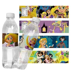 Disney Princess Tangled Rapunzel Label Stickers, Etiquetas para Botellas de Agua, Wraps, Fiesta de Cumpleaños, Baby Shower Decoraciones, 6 piezas