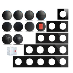 Light Switch 1 2 3 4 Gang Wall Switch Black Glass Plate, Sensor Step Light, Round Button Free Combination