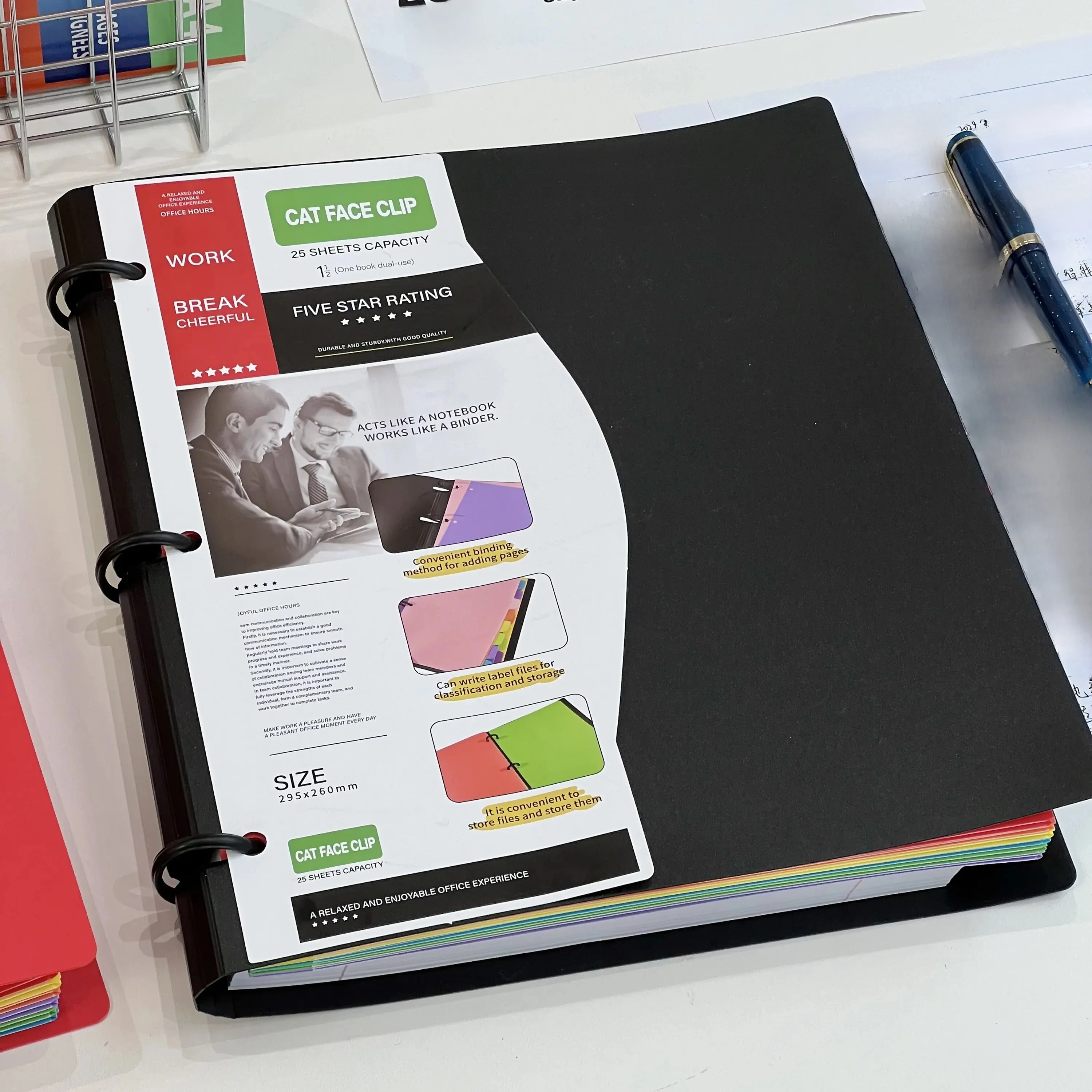 detachable-american-style-a4-pure-color-3-hole-ring-binder-office-notebook-200-pages-white-paper-folder-notebook