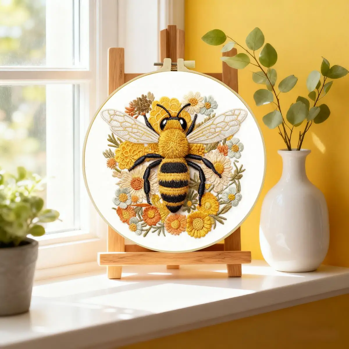 1 Stück 20X20CM/15X15CM 7,87/6,3 Zoll Tier - Bienen Stickerei Starter-Kit DIY-Kit DIY-Stickerei-Set Handarbeiten Malerei – Detail 1