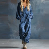 Mono vaquero elegante con capucha de calle alta, mono informal de manga larga con bolsillos, monos holgados para fiesta, pelele liso de un solo pecho a la moda