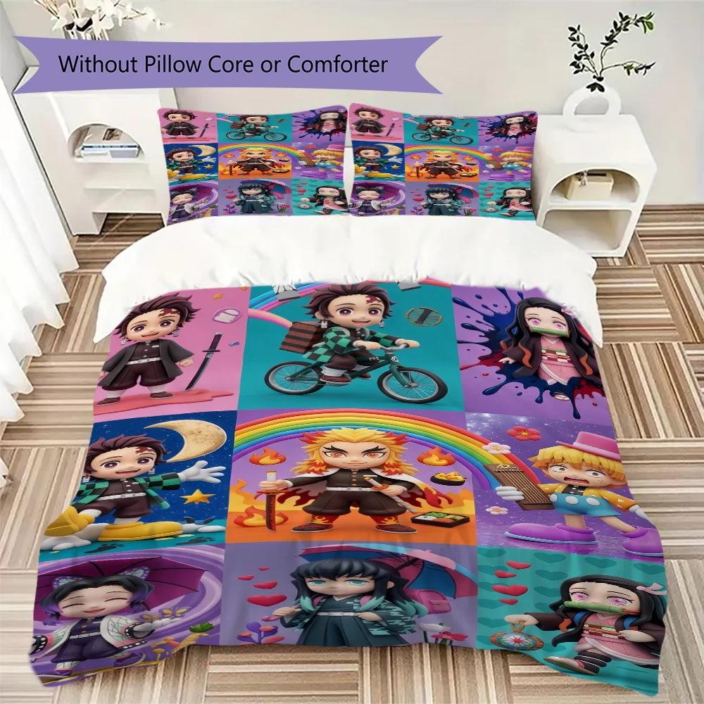 Demon Slayer Pillowcase & Duvet Cover Set Patterned Anime Bedding for Bedroom Decor Ideal Gift for Anime Lovers.-Xin