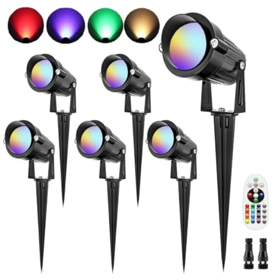 

6W RGB Landscape Lighting Low Voltage16 Color Changing Landscape Lights 12V~24V Outdoor Colored Spotlight for Garden Birthday H