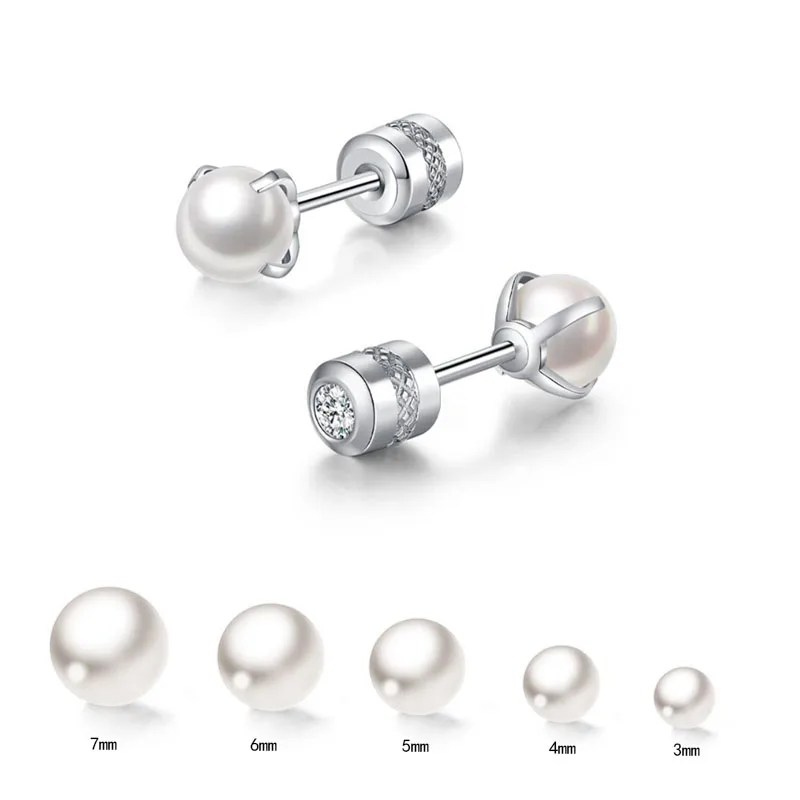 2pcs 20G Tiny Stainless Steel Pearl Stud Earrings, Screw Back Earrings Cartilage Conch Helix Ear Piercing Jewelry for Women Men