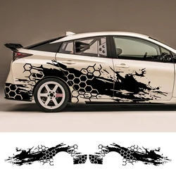 2pcs Autotür Seiten aufkleber Auto Lackierung Auto Tuning Zubehör für Audi Toyota Waben streifen Grafik Auto Vinyl Ganzkörper