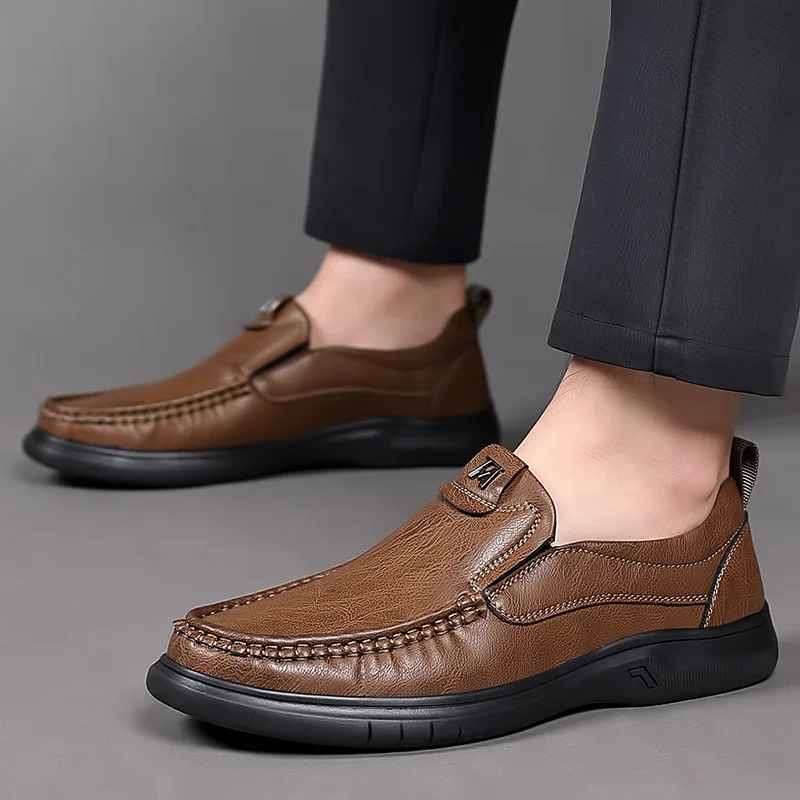 2024 Men's Split Leather shoes 38-44 Soft Anti-slip Rubber Loafers Man Casual Leather Shoes