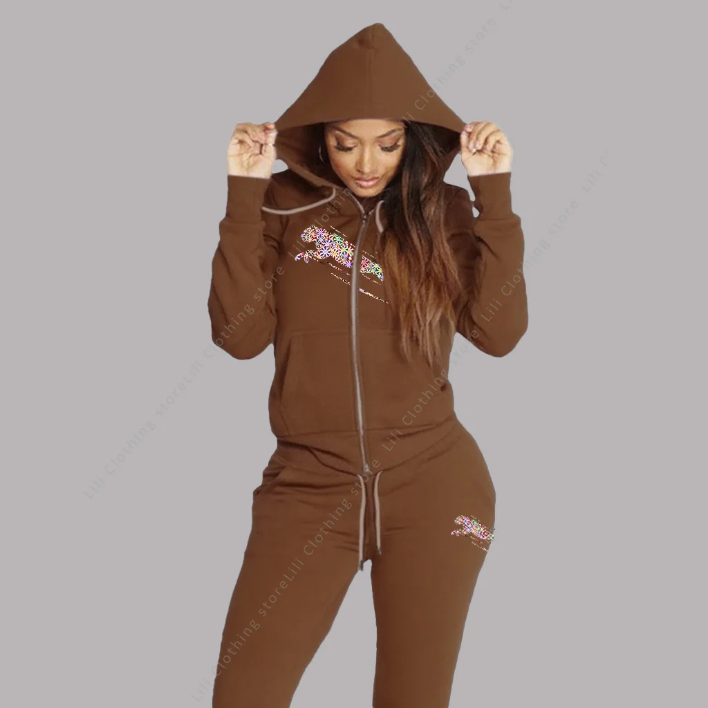 Traje de chándal para mujer, sudaderas con capucha estéticas, pantalones de chándal, conjunto de 2 piezas, cárdigan con cremallera, ropa deportiva de alta calidad, conjuntos de pantalones para mujer