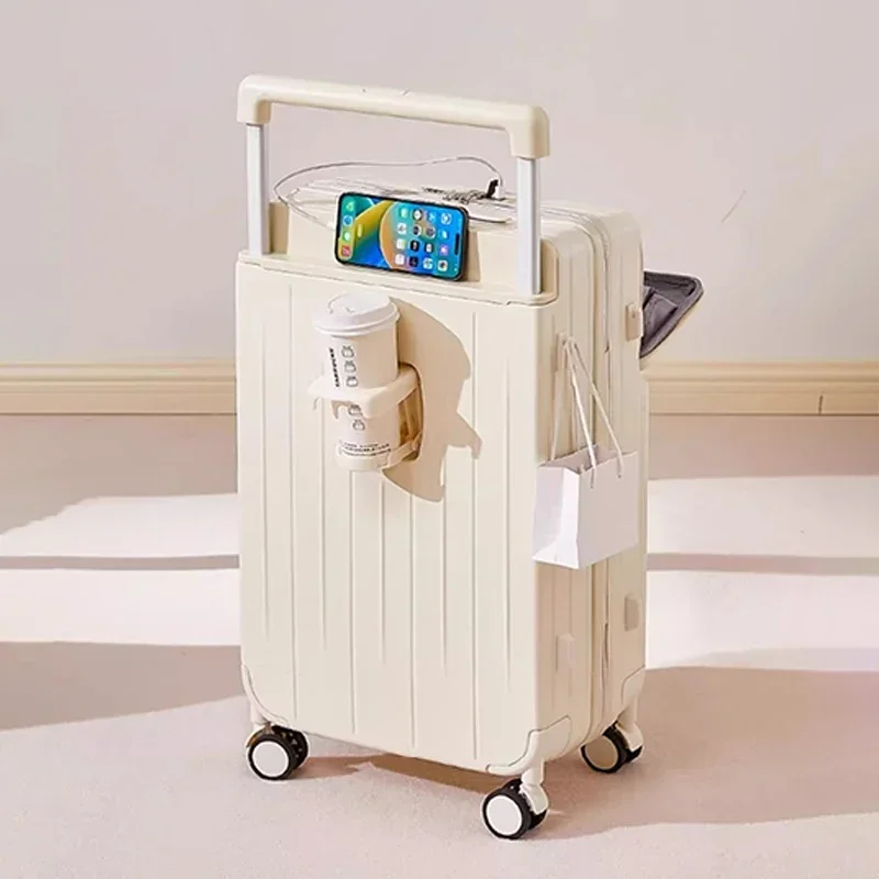 Mala de bagagem com abertura frontal, alça larga, com suporte de copo usb, senha, mala leve, para homens e mulheres, carrinho de embarque, 20 polegadas