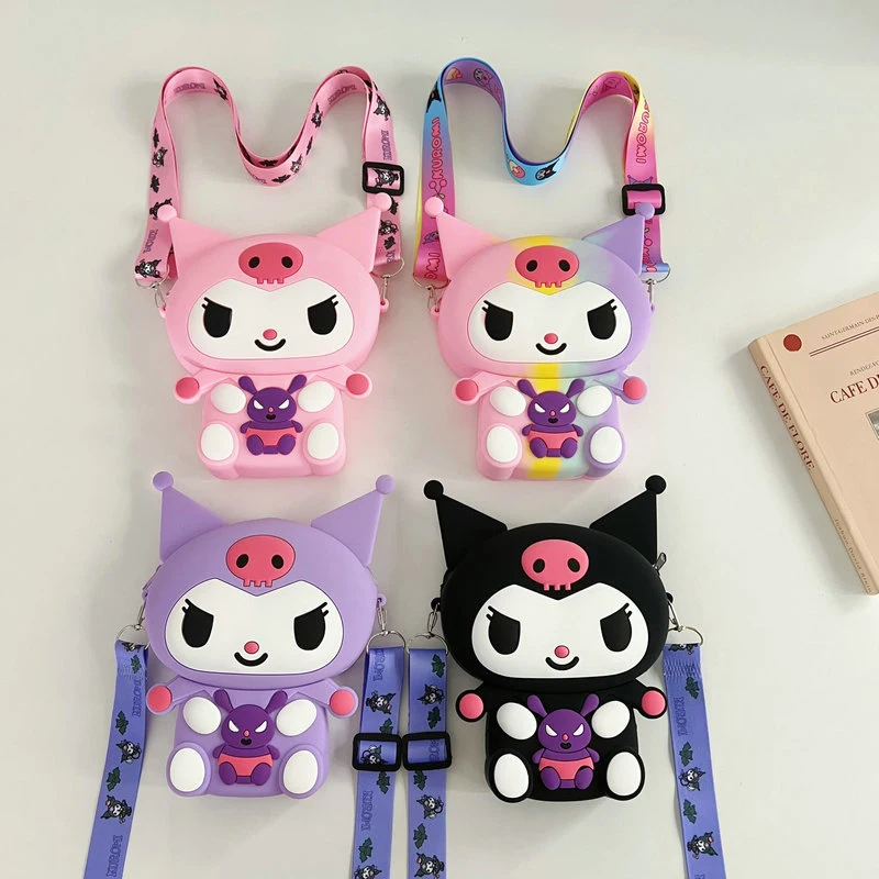 Sanrio Hello Kitty Lovely Kawaii Fashion Silicone Crossbody Outdoor Children's Zero Wallet Small Storage Purse Cartoon Bag Gift