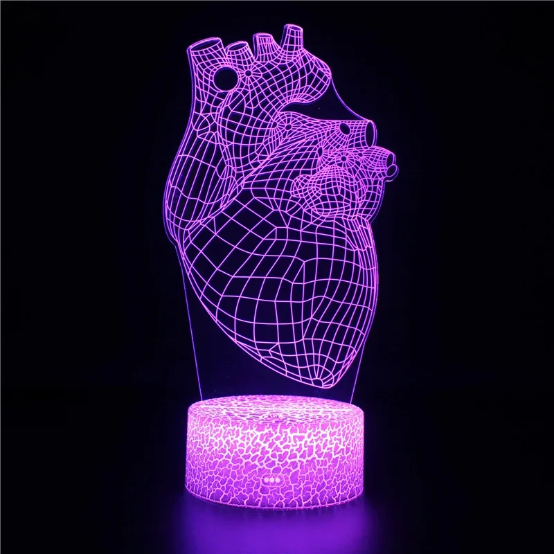 Nighdn Acrylic Led Night Light Organ Heart for Bedroom Decoration Color Changing Nightlight Fans Gifts Room Decor 3D Lamps