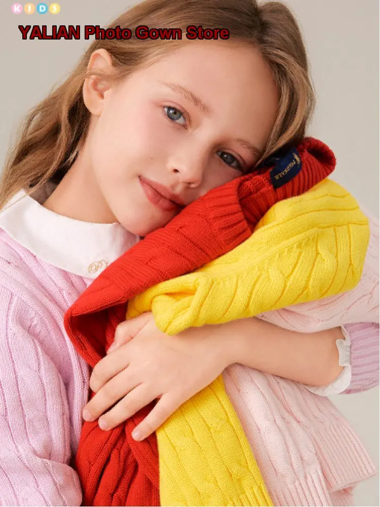 Girls Pullover Sweater Kids Early Spring Round Neck Knit Top Pure Cotton