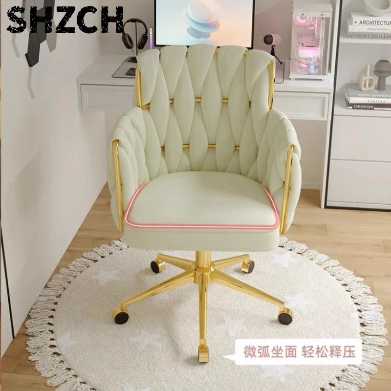 Luxury Velvet Computer Chair Ergonomic Back Support Office Chair Vanity Seat for Girls Bedroom Comfortable Padded Gaming Chairs