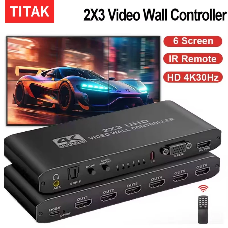 4K Video Wall Controller 2x3 HDMI TV Wall Processor 2x3 2x2 3x2 6 Screen Video Stitching Processor Splicer with Audio Extraction