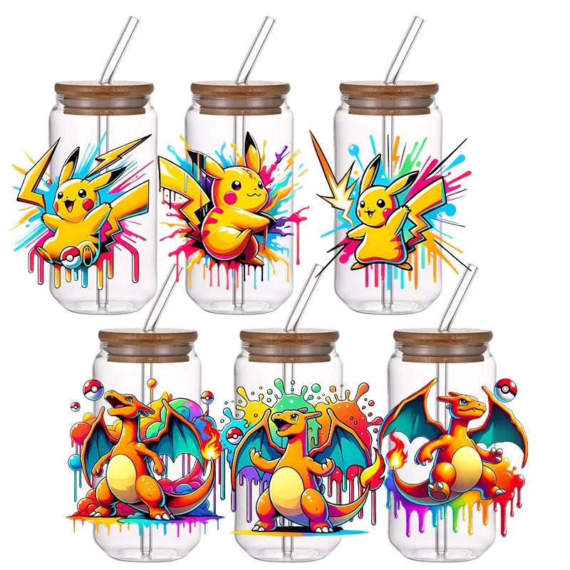 Anime For Poke Mon Transfer Sticker Cartoon Permanent UV DTF Sticker Waterdichte DIY Sticker  Pocket Monster Decoration Gift