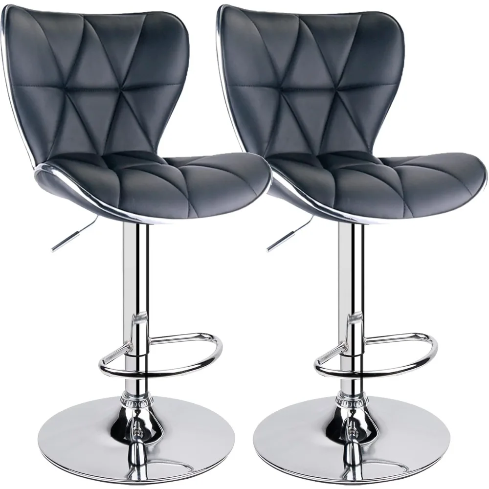 Adjustable Swivel Bar Stools, PU Leather Padded with Back, Set of 2