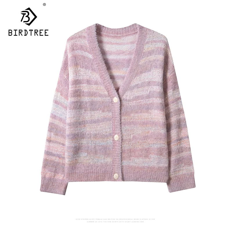 

BirdTree, Wool Alpaca Soft Cardigans, Women V-neck Sectional Dyed Coat, Fashion Warm Sweater Jacket, 2024 Autumn Winter C49204QM