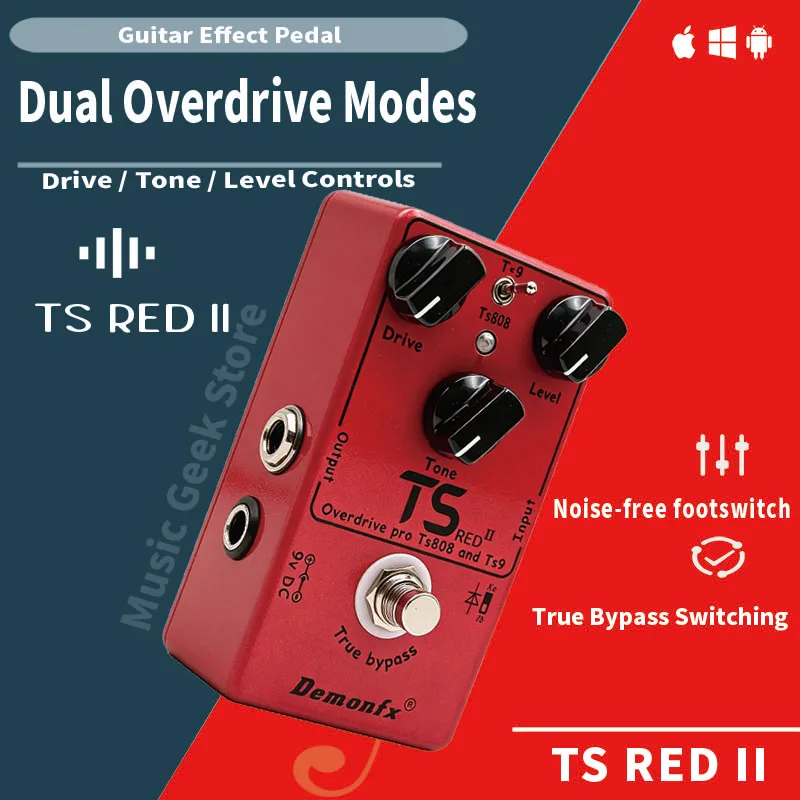 DemonFX TS RED II Overdrive Guitar Pedal TS808 TS9 Dual Mode True Bypass Mini Effect with SOS Infinite Loop Recording
