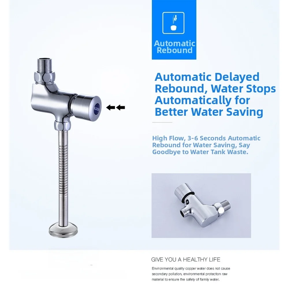 Wall Mounted Copper Flush Valve for Toilets with Delayed Auto Return 3 to 6 Seconds Water Efficient Manual Operation