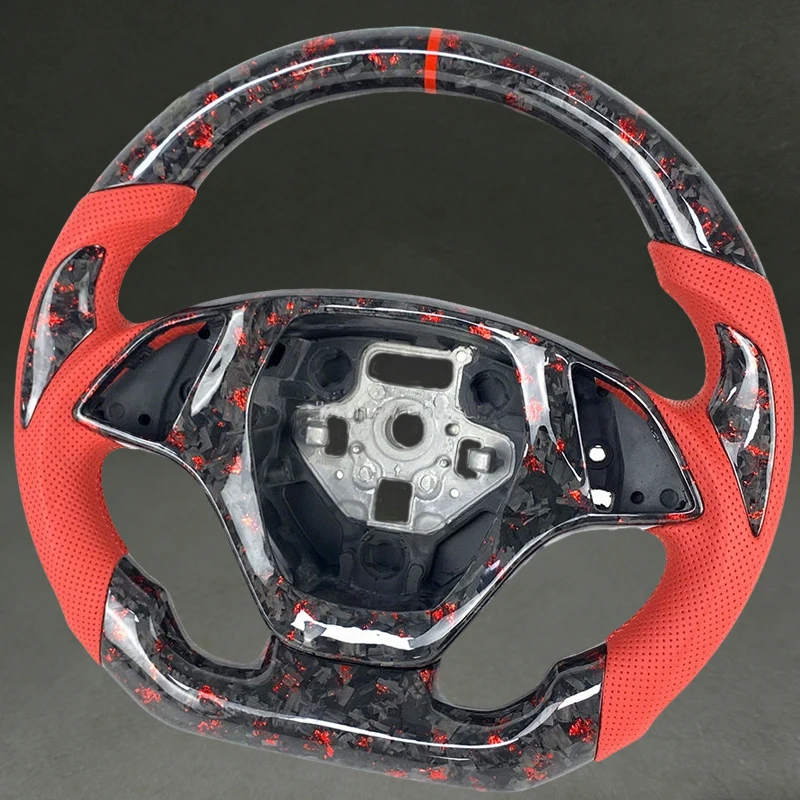 Red Forged Carbon Fiber Steering Wheel Fit for Chevrolet Corvette C7 with Red Perforated Leather Drop Shipping DIY Color Hot New view 5