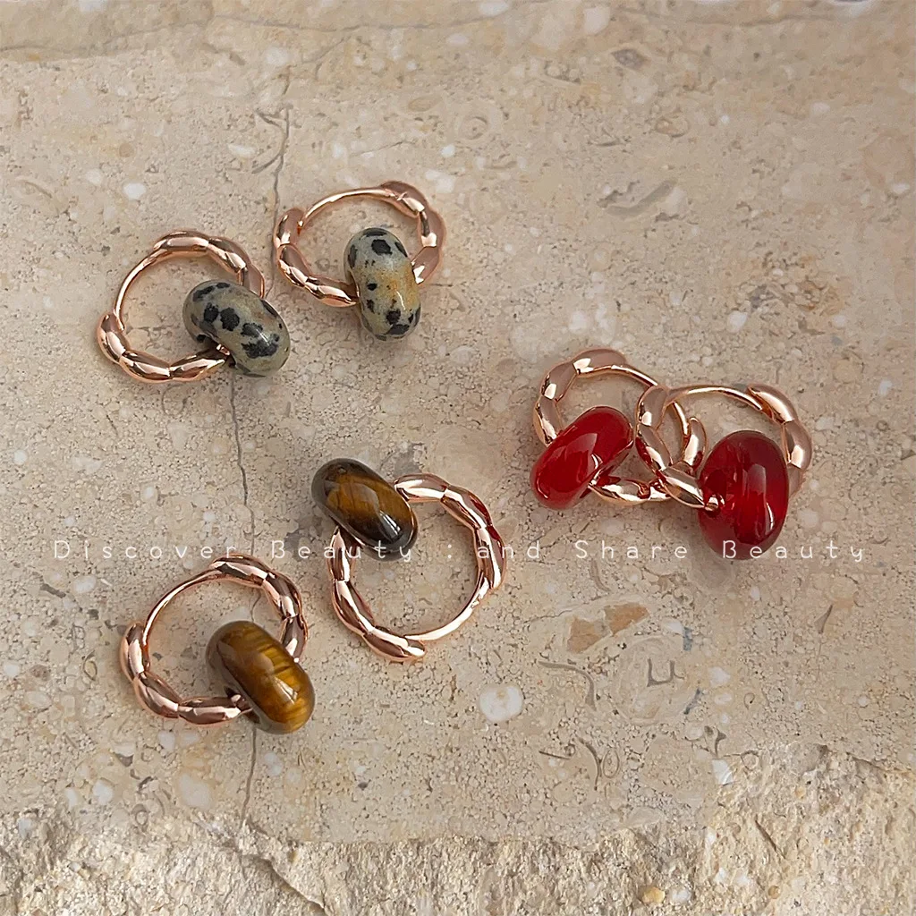 

DIY accessories Niche design sense natural stone ear buckles ins trendy new Chinese earrings women's retro temperament high-end