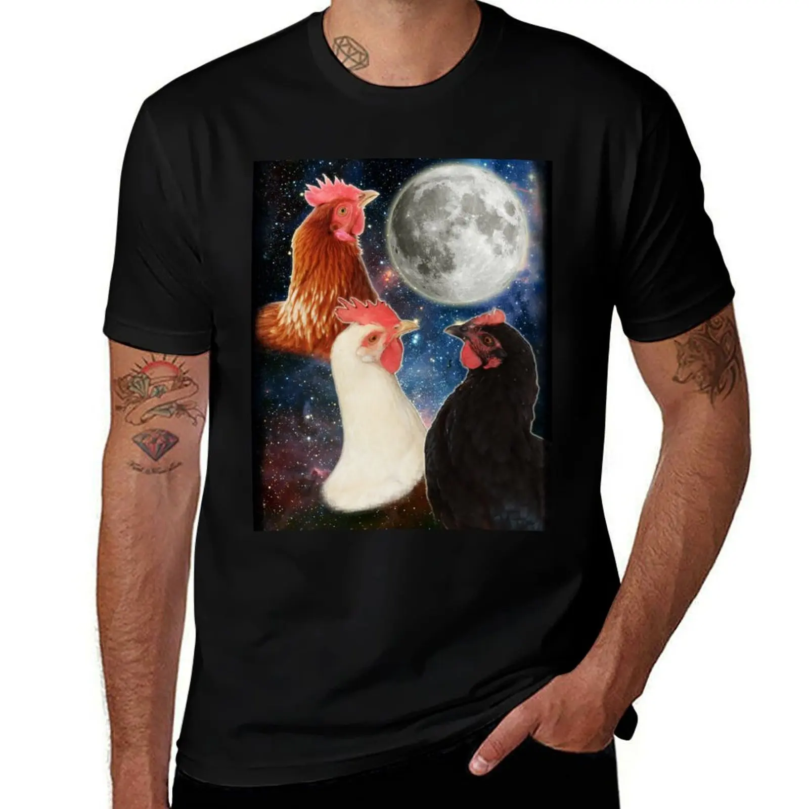 

3 Chicken Moon T-Shirt t shirts for man cotton funny man t shirt designer mens graphic t shirts T-shirt